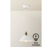 Valuelights Burford White Ceramic Ribbed Ceiling Pendant Light And Bulb