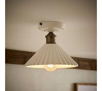 Valuelights Burford White Ceramic Ribbed Semi Flush Ceiling Light With Bulb
