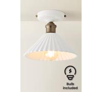 Valuelights Burford White Ceramic Ribbed Semi Flush Ceiling Light With Bulb