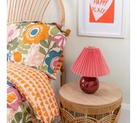 Valuelights Burgundy Gingham Touch Button Rechargeable Table Lamp