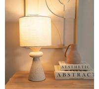 ValueLights | Pair of - Natural Cement Effect Bedside Table Lamp with Drum Fabric Lampshade Living Room Bedroom Light - LED Bulbs Included | Table Lamps & Home Improvements Essential