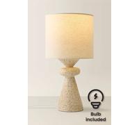 Valuelights Cady Stone Effect Natural Table Lamp With Drum Shade And Led Bulb In Cream Cream