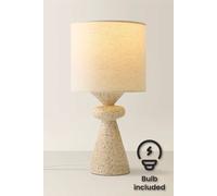ValueLights Cady Stone Effect Natural Table Lamp with Drum Shade & LED Bulb in Cream ValueLights Cream