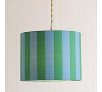 ValueLights | Callie Colour Clash Blue and Green Stripe Large Fabric Drum Lamp Shade with Bulb | 295mm Shade Width