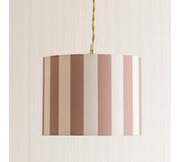ValueLights | Callie Colour Clash Natural & Brown Stripe Small Fabric Drum Lamp Shade and Bulb | 260mm Shade Width