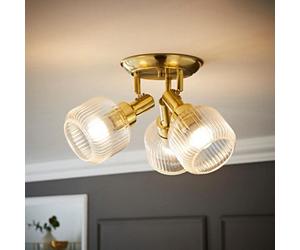 Valuelights Calpe 3 Way Brushed Gold Adjustable Ceiling Spotlight With Ribbed Clear Shades