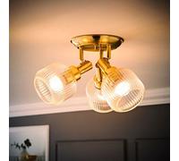 ValueLights | Calpe 3 Way Antique Brass and Clear Glass Shade Adjustable Spotlight Ceiling Light with Bulbs | Ceiling Lights, Home Décor & Improvement Essential | Mains Wired