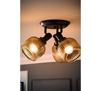 ValueLights Calpe 3 Way Glass Shade Adjustable Spotlight Ceiling Light with Bulbs in Black ValueLights Black