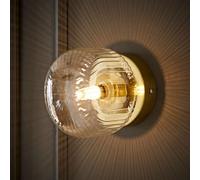 Valuelights Calpe Brushed Gold Flush Wall Light With Ribbed Clear Shade