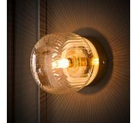 Valuelights Calpe Brushed Gold Flush Wall Light With Ribbed Clear Shade And Bulb