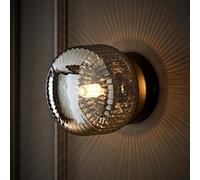 Valuelights Calpe Brushed Matte Black Flush Wall Light With Ribbed Smoked Shade