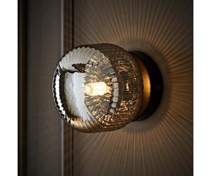 Valuelights Calpe Brushed Matte Black Flush Wall Light With Ribbed Smoked Shade