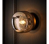 Valuelights Calpe Brushed Matte Black Flush Wall Light With Ribbed Smoked Shade And Bulb