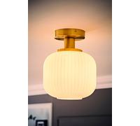 ValueLights | Gold Flush Ceiling Light Fitting with Ribbed Clear Glass Shade | Close-to-Ceiling Lights, Home Décor & Improvement Essential | Includes Bulb