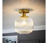 Valuelights Calpe Gold Semi Flush Ceiling Light With Ribbed Clear Glass Shade
