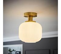 Valuelights Calpe Gold Semi Flush Ceiling Light With Ribbed Frosted Glass Shade