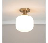 Valuelights Calpe Gold Semi Flush Ceiling Light With Ribbed Frosted Glass Shade And Bulb