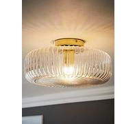 Valuelights Calpe Large Gold Flush Ceiling Light With Ribbed Clear Shade