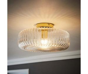 Valuelights Calpe Large Gold Flush Ceiling Light With Ribbed Clear Shade