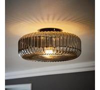 ValueLights | Calpe Matte Black Large Smoked Ribbed Glass Shallow Flush Ceiling Light | Ceiling Lights, Home Décor & Improvement Essential