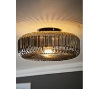 Valuelights Calpe Large Matte Black Flush Ceiling Light With Smoked Ribbed Glass Shade Black