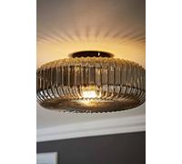 ValueLights Calpe Large Ribbed Glass Shallow Flush Ceiling Light in Black ValueLights Black