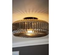 ValueLights | Calpe Matte Black Large Smoked Ribbed Glass Shallow Flush Ceiling Light | Ceiling Lights, Home Décor & Improvement Essential