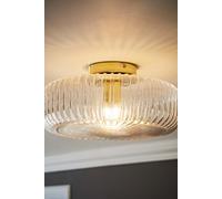 ValueLights | Calpe Antique Brass Large Clear Ribbed Glass Shallow Flush Ceiling Light | Ceiling Lights, Home Décor & Improvement Essential