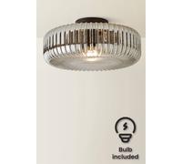 ValueLights | Calpe Matte Black Large Smoked Ribbed Glass Shallow Flush Ceiling Light with Bulb | Ceiling Lights, Home Décor & Improvement Essential