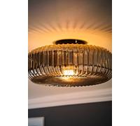 ValueLights | Calpe Matte Black Large Smoked Ribbed Glass Shallow Flush Ceiling Light with Bulb | Ceiling Lights, Home Décor & Improvement Essential