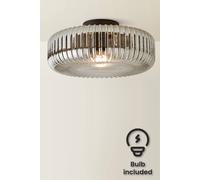 ValueLights | Calpe Matte Black Large Smoked Ribbed Glass Shallow Flush Ceiling Light with Bulb | Ceiling Lights, Home Décor & Improvement Essential