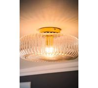 ValueLights | Calpe Antique Brass Large Clear Ribbed Glass Shallow Flush Ceiling Light with Bulb | Ceiling Lights, Home Décor & Improvement Essential