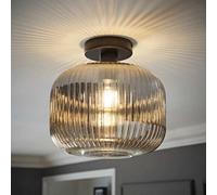 ValueLights Calpe Smoked Gray Shade Flush Matte Black Stem Ceiling Light ValueLights Black