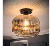 ValueLights Calpe Smoked Gray Shade Flush Matte Black Stem Ceiling Light with Bulb ValueLights Black