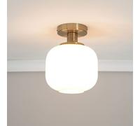 ValueLights | Gold Flush Ceiling Light Fitting with Ribbed Frosted Glass Shade | Close-to-Ceiling Lights, Home Décor & Improvement Essential | Includes Bulb