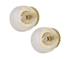 Valuelights Calpe Pair Of Brushed Gold Flush Wall Lights With Ribbed Clear Shade And Bulbs