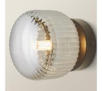 ValueLights | Calpe Small Matte Black Smoked Ribbed Glass Flush Ceiling Wall Light with Bulb | Wall Lights, Home Décor & Improvement Essential