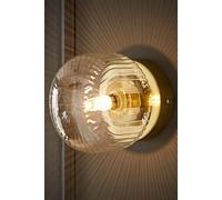 ValueLights | Calpe Small Brushed Gold Clear Ribbed Glass Flush Ceiling Wall Light | Wall Lights, Home Décor & Improvement Essential