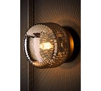 Valuelights Calpe Small Ribbed Glass Flush Ceiling Wall Light With Led Bulb In Black Black