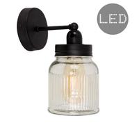 ValueLights Cambourne Ribbed Black Indoor Wall Lantern with 4w LED Bulb ValueLights Black