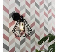 Valuelights Cambourne Industrial Satin Black Pipework Single Wall Light With Basket Cage Black Metal Shade