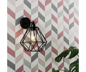 Valuelights Cambourne Industrial Satin Black Pipework Single Wall Light With Basket Cage Black Metal Shade