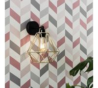 Valuelights Cambourne Industrial Satin Black Pipework Single Wall Light With Gold Metal Cage Light Shade