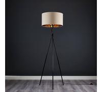 MiniSun | Modern Gloss Black Metal Tripod Floor Lamp with a Beige and Gold Shade | Floor Lamps & Torchieres, Home Décor, Improvement & Lifestyle Essential