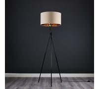 MiniSun | Modern Gloss Black Metal Tripod Floor Lamp with a Beige and Gold Shade | Floor Lamps & Torchieres, Home Décor, Improvement & Lifestyle Essential