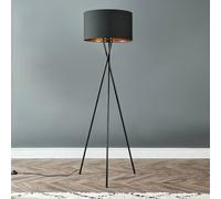 MiniSun | Modern Gloss Black Metal Floor Lamp with a Black/Gold Drum Shade | Floor Lamps & Torchieres, Home Décor & Improvement Essential