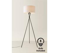 Valuelights Camden Black Metal Tripod Floor Lamp With Drum Lamp Shade And Led Bulb In Grey Grey