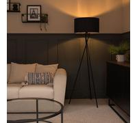 Valuelights Camden Black Tripod Floor Lamp With Navy Drum Shade And Bulb