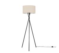 Modern Gloss Black Metal Tripod Floor Lamp with a Beige Cylinder Shade - Complete with a 6w LED Bulb [3000K Warm White]