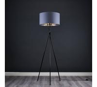 Valuelights Camden Black Metal Tripod Floor Lamp With Grey & Chrome Lamp Shade Grey